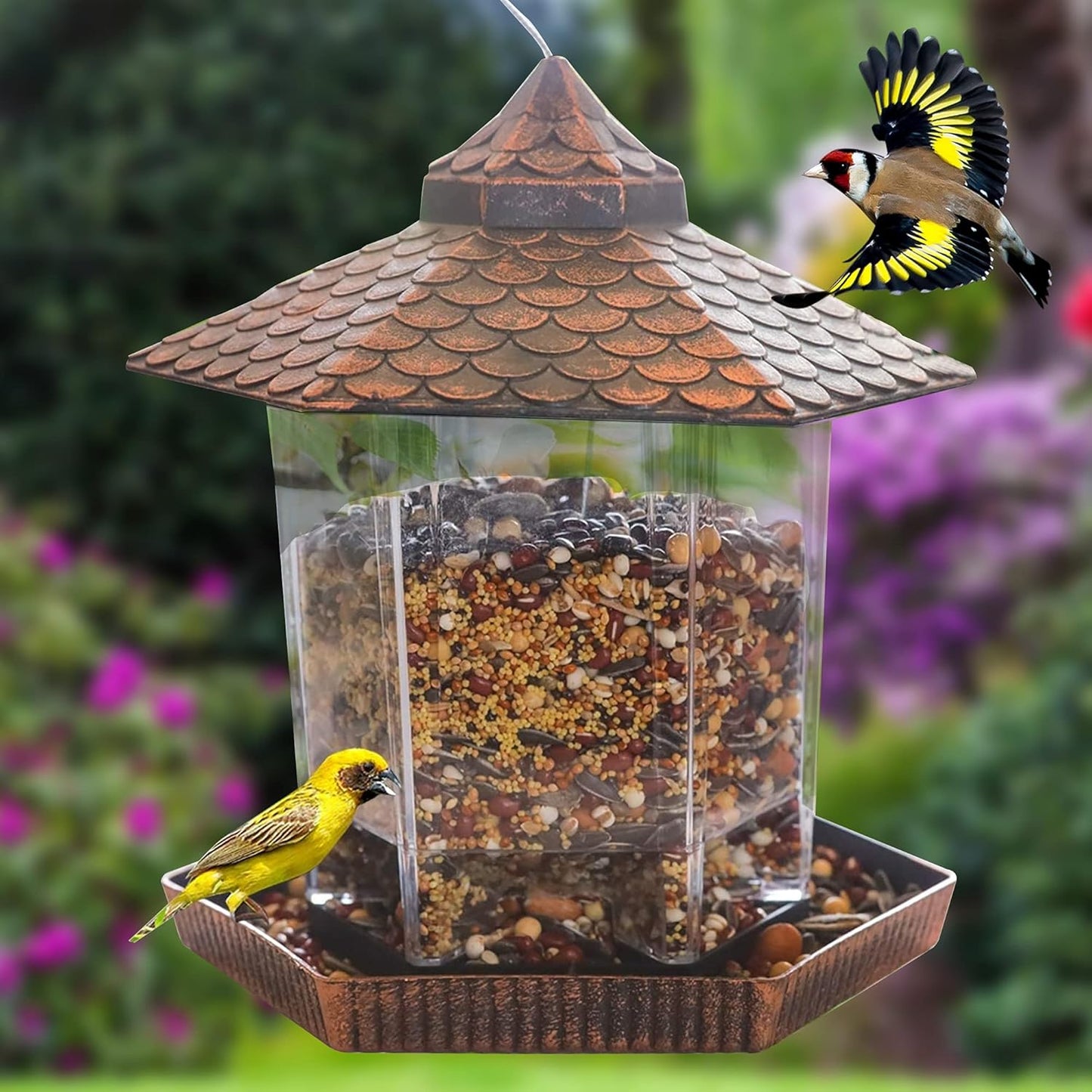 Garden Bird Feeder with Copper Metal Roof