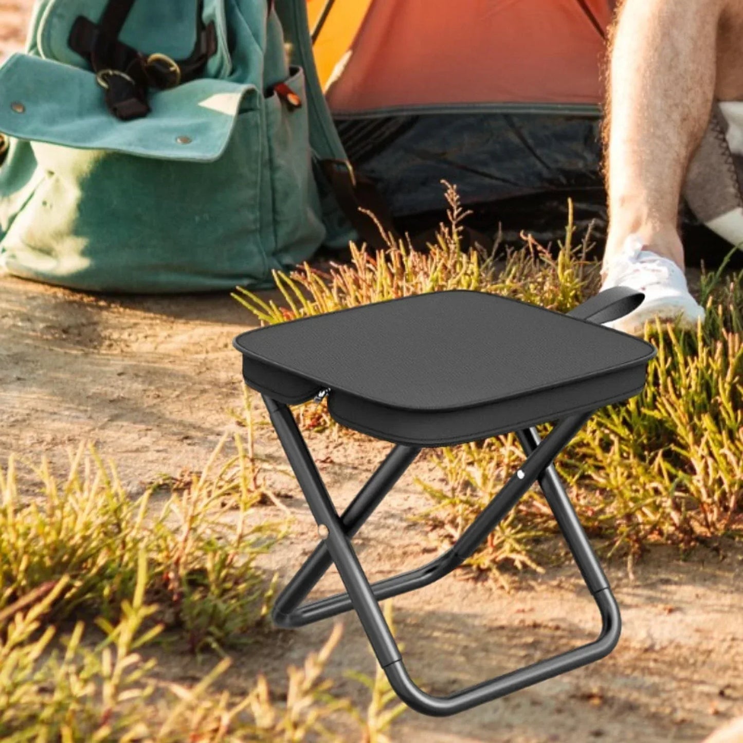 Compact Folding Camp Stool with Metal Frame