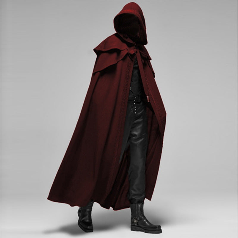 Dark Black Velvet Hooded Cape