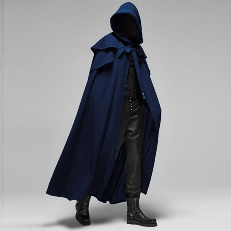 Dark Black Velvet Hooded Cape