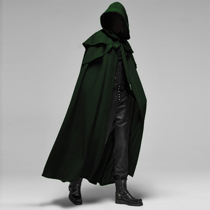 Dark Black Velvet Hooded Cape