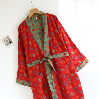 Comfy Ginkgo Leaf Print Spa Robe