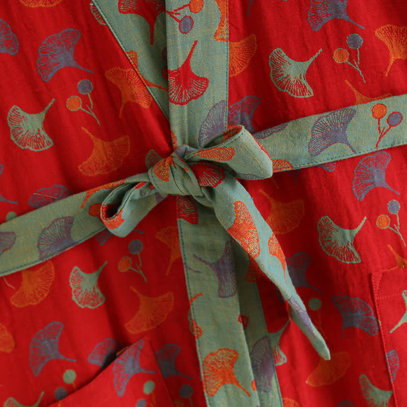 Comfy Ginkgo Leaf Print Spa Robe