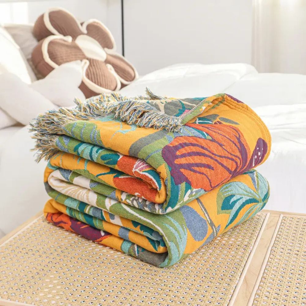 Cozy Large Throw Blanket Tropical Print