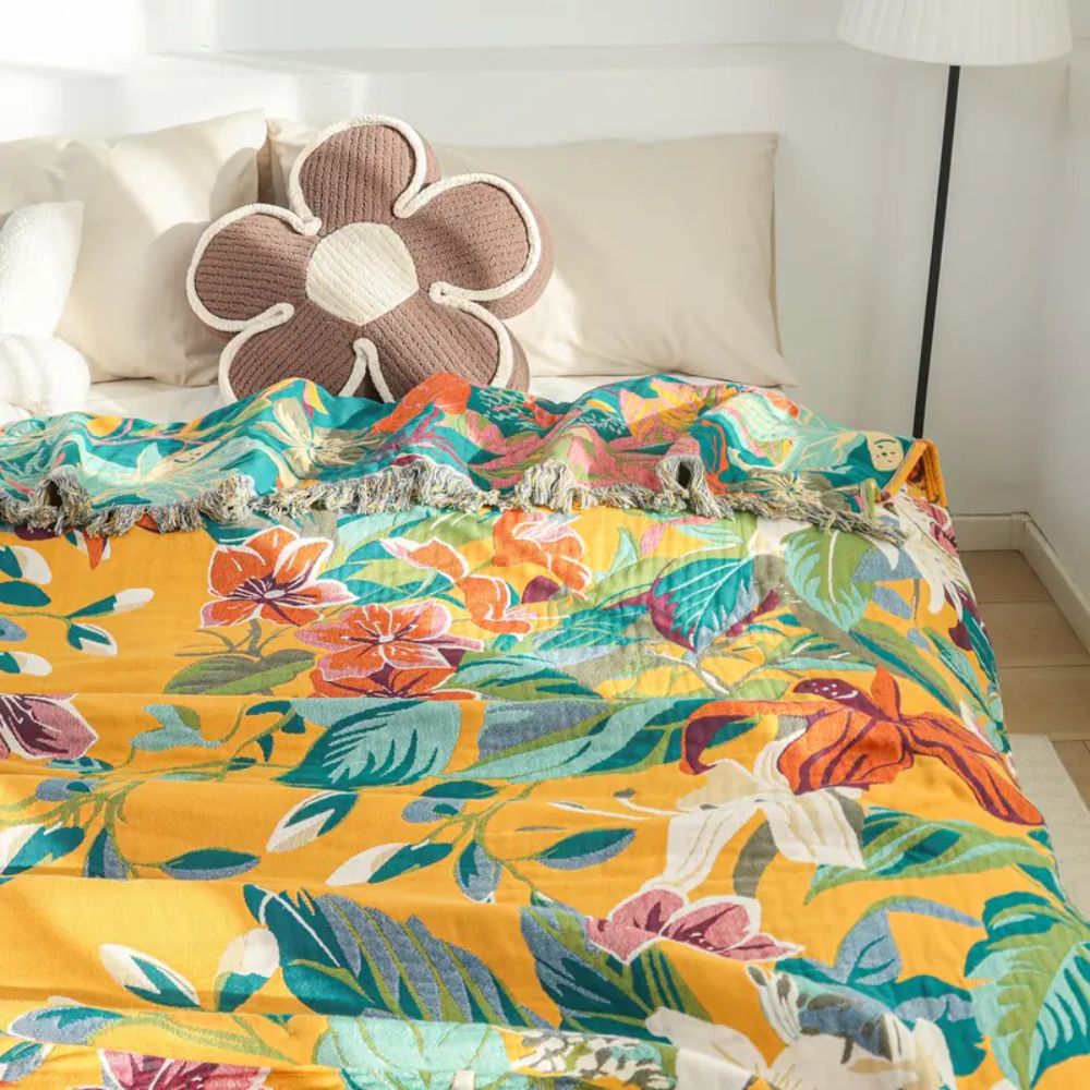 Cozy Large Throw Blanket Tropical Print
