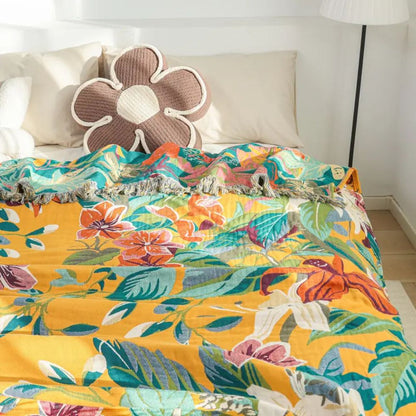 Cozy Large Throw Blanket Tropical Print