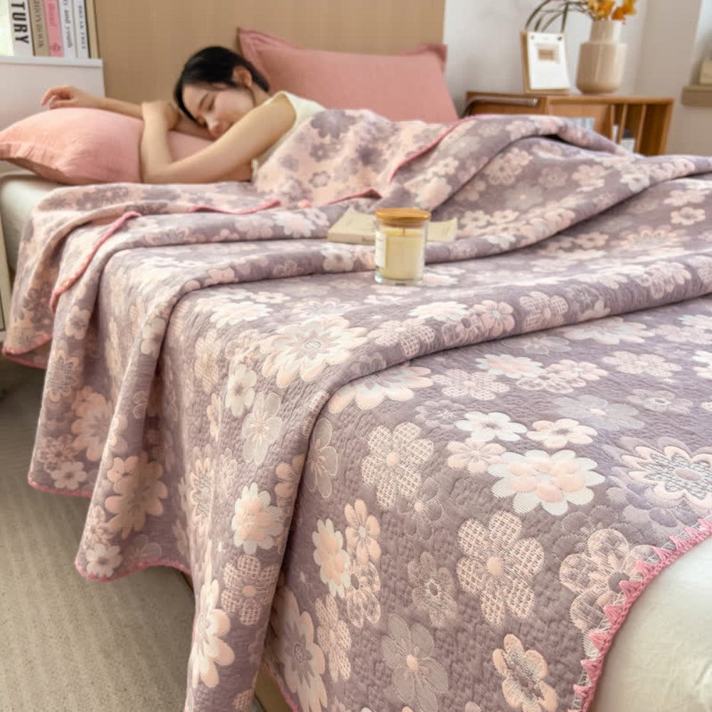 Soft Breathable Throw Blanket Floral Reversible Design