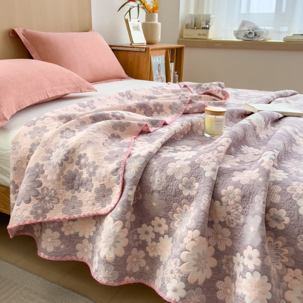 Soft Breathable Throw Blanket Floral Reversible Design