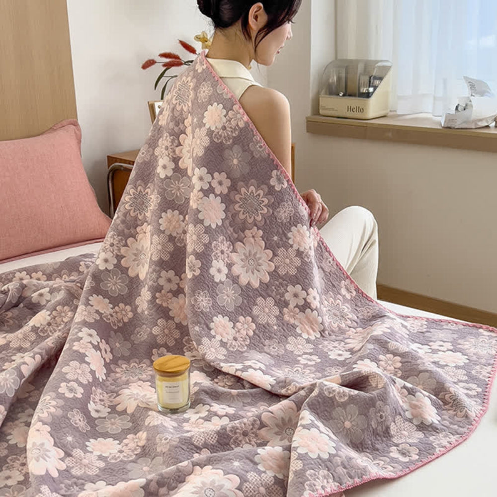 Soft Breathable Throw Blanket Floral Reversible Design