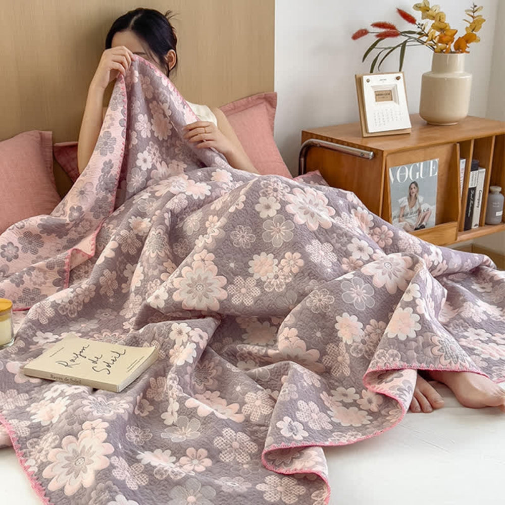 Soft Breathable Throw Blanket Floral Reversible Design