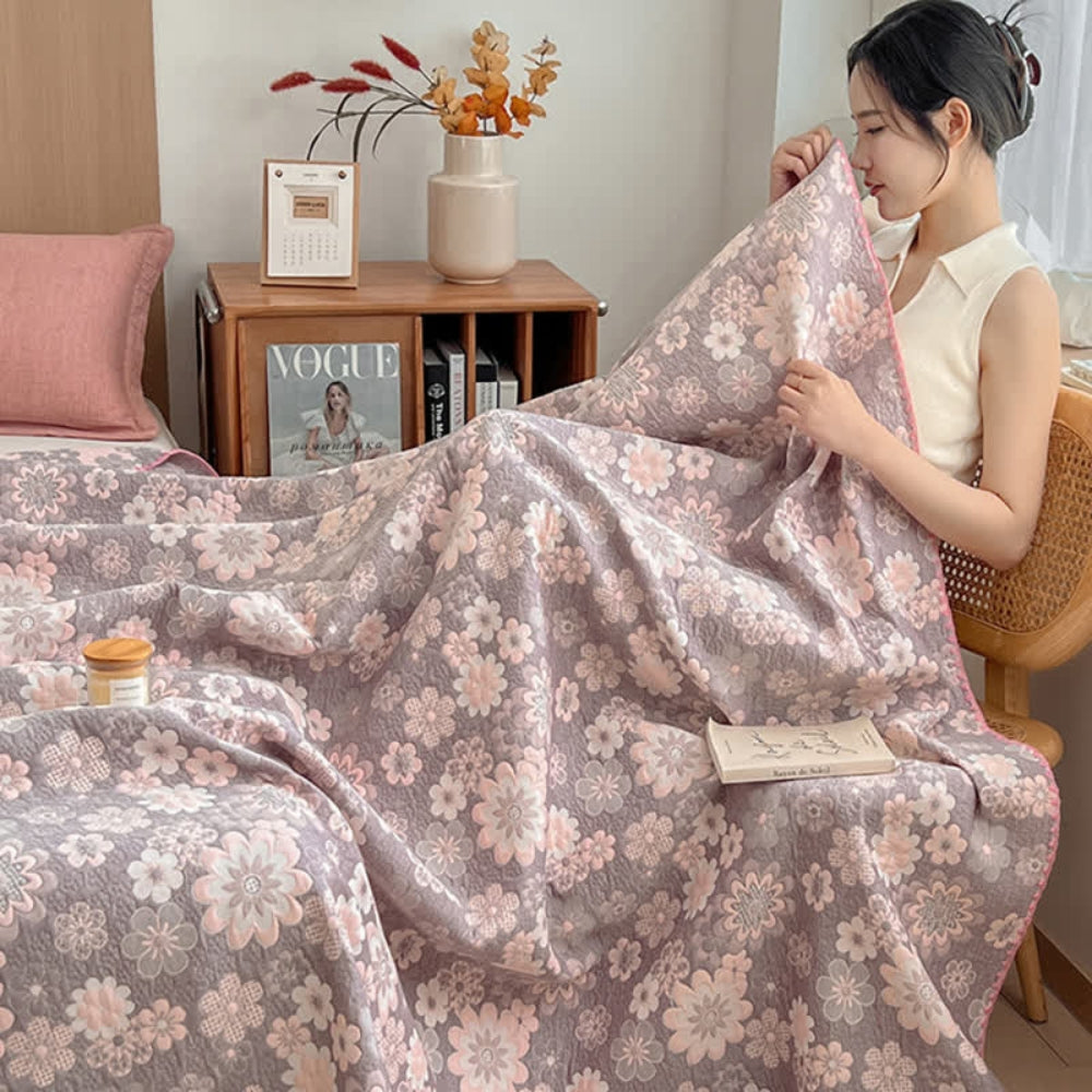 Soft Breathable Throw Blanket Floral Reversible Design