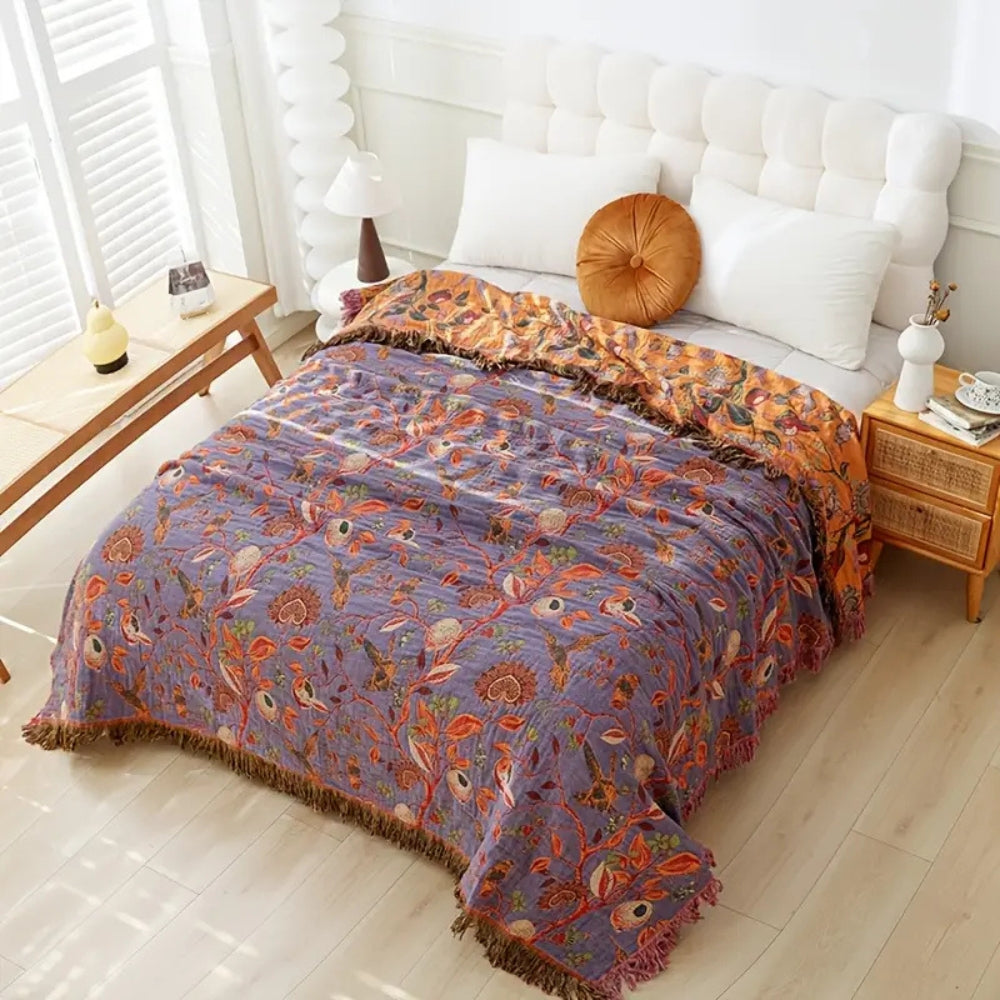 Soft Reversible Floral Throw Blanket - Cofik