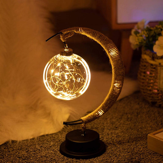 Stylish Wicker Table Lamp with Soft Moon Glow - Cofik