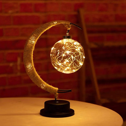 Stylish Wicker Table Lamp with Soft Moon Glow