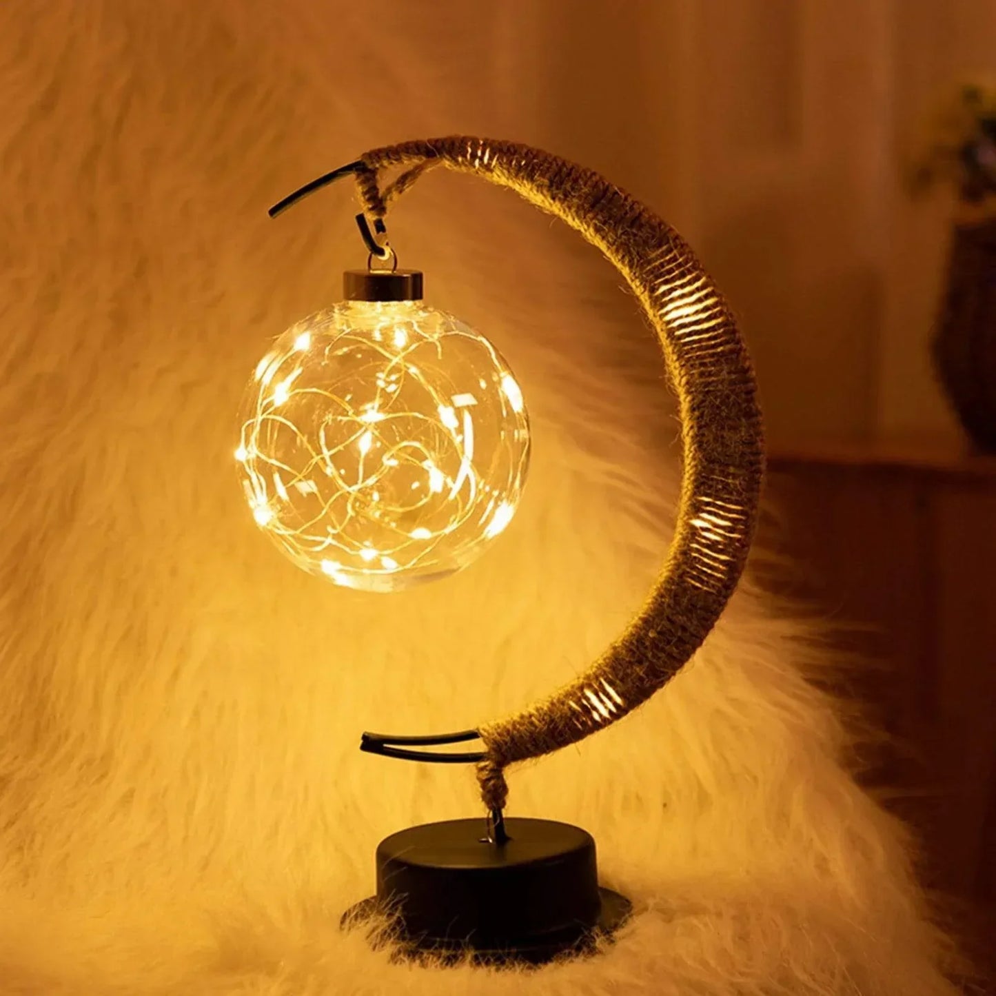 Stylish Wicker Table Lamp with Soft Moon Glow
