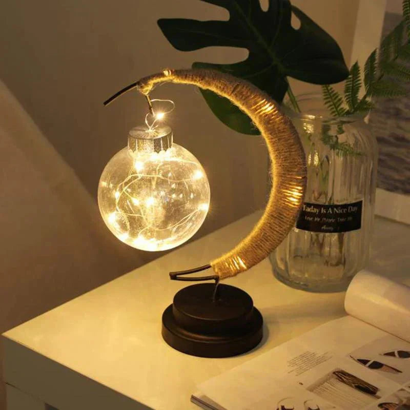 Stylish Wicker Table Lamp with Soft Moon Glow