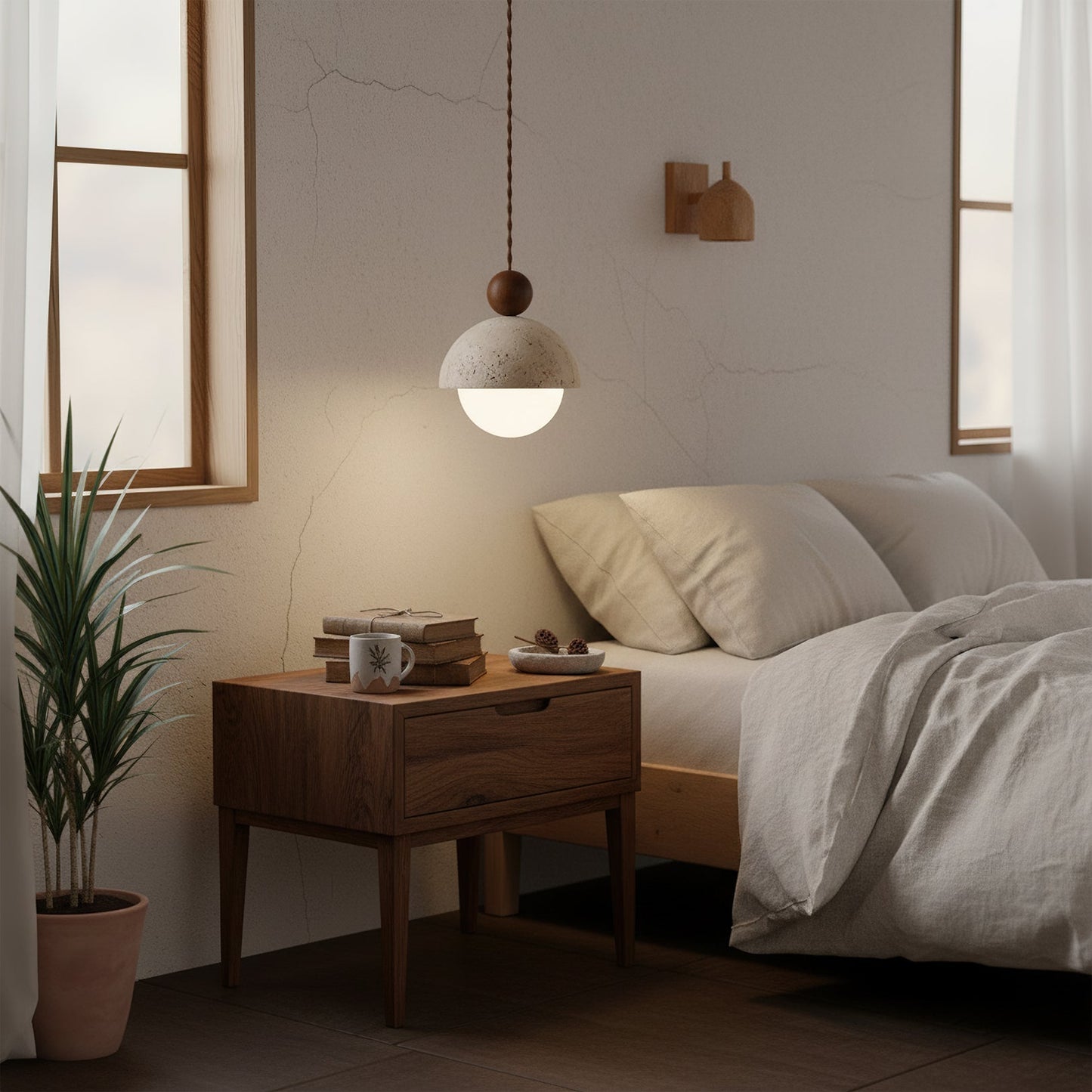 Classic Beige Glass Pendant Light Fixture