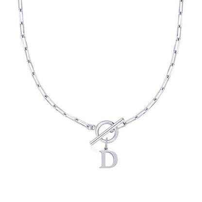 Simple Initial Circle Paperclip Lock Necklace