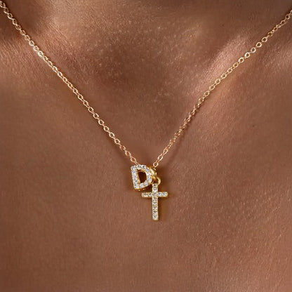 Delicate Initial Cross Pendant Necklace