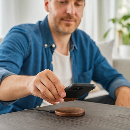 Green Bamboo Quick Wireless Charger with Safety Feature