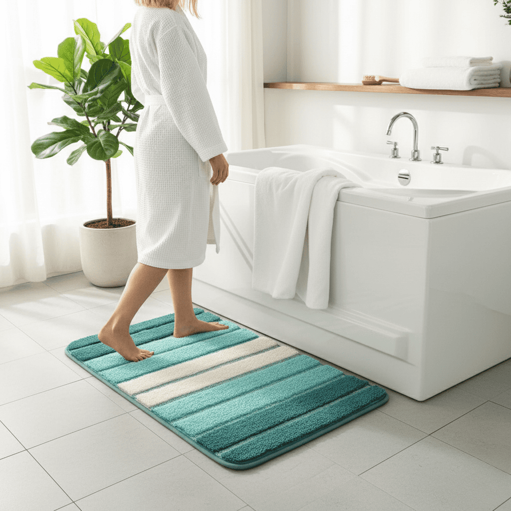 Plush Bathroom Mat made of Green Microfiber