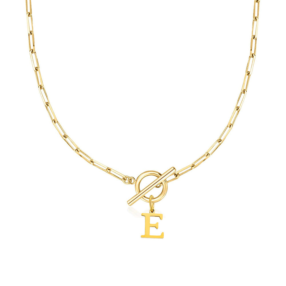 Simple Initial Circle Paperclip Lock Necklace
