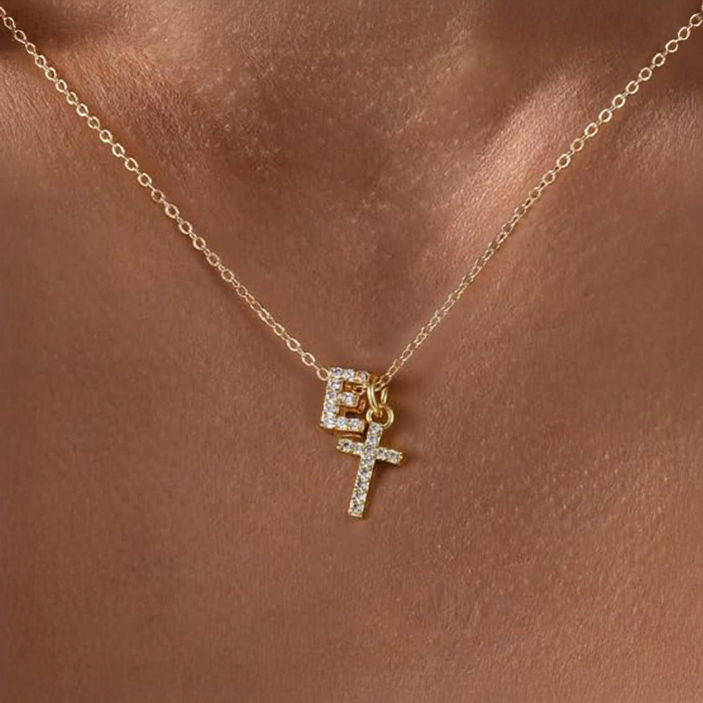 Delicate Initial Cross Pendant Necklace