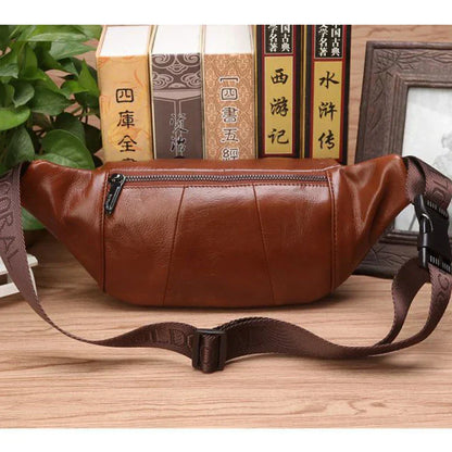 Authentic Leather Waist Bag for Men - Large Crossbody Pack