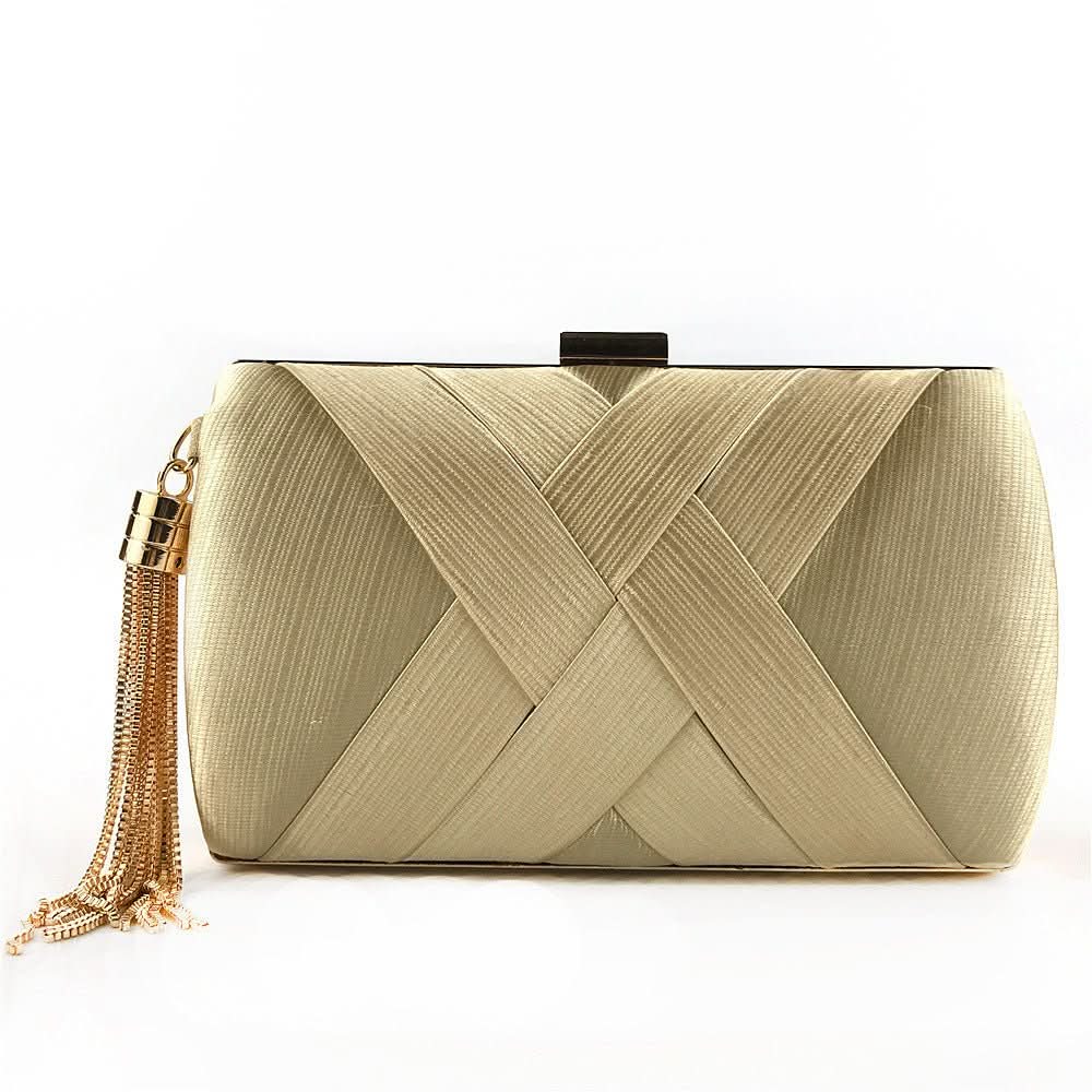 Elegant Satin Clutch Evening Bag with Tassel - Cofik