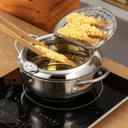 Premium Stainless Steel Fry Pan with Thermometer & Rack - Cofik