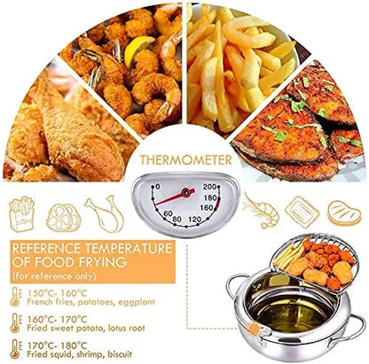 Premium Stainless Steel Fry Pan with Thermometer & Rack