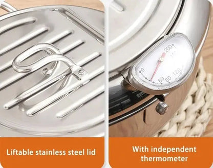 Premium Stainless Steel Fry Pan with Thermometer & Rack