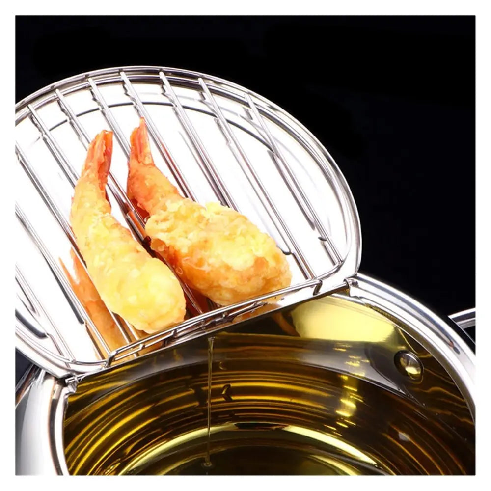 Premium Stainless Steel Fry Pan with Thermometer & Rack