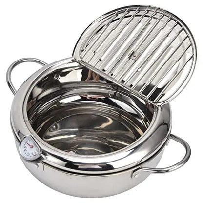 Premium Stainless Steel Fry Pan with Thermometer & Rack