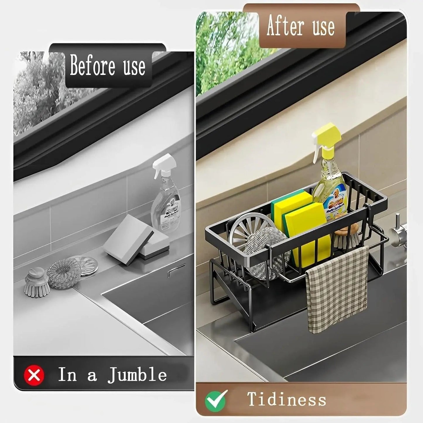 Stainless Steel Kitchen Sink Tray with Towel Holder & Drain