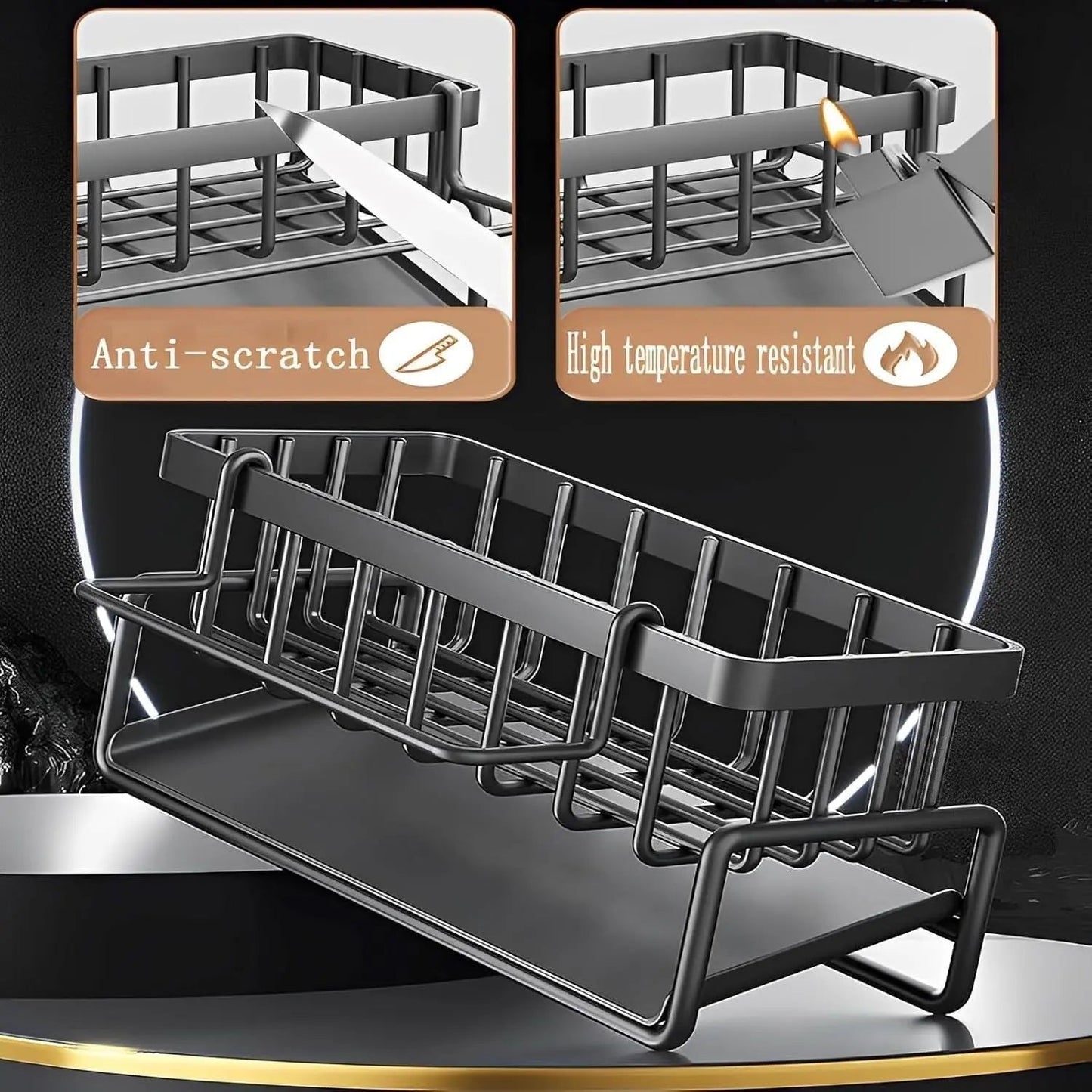 Stainless Steel Kitchen Sink Tray with Towel Holder & Drain