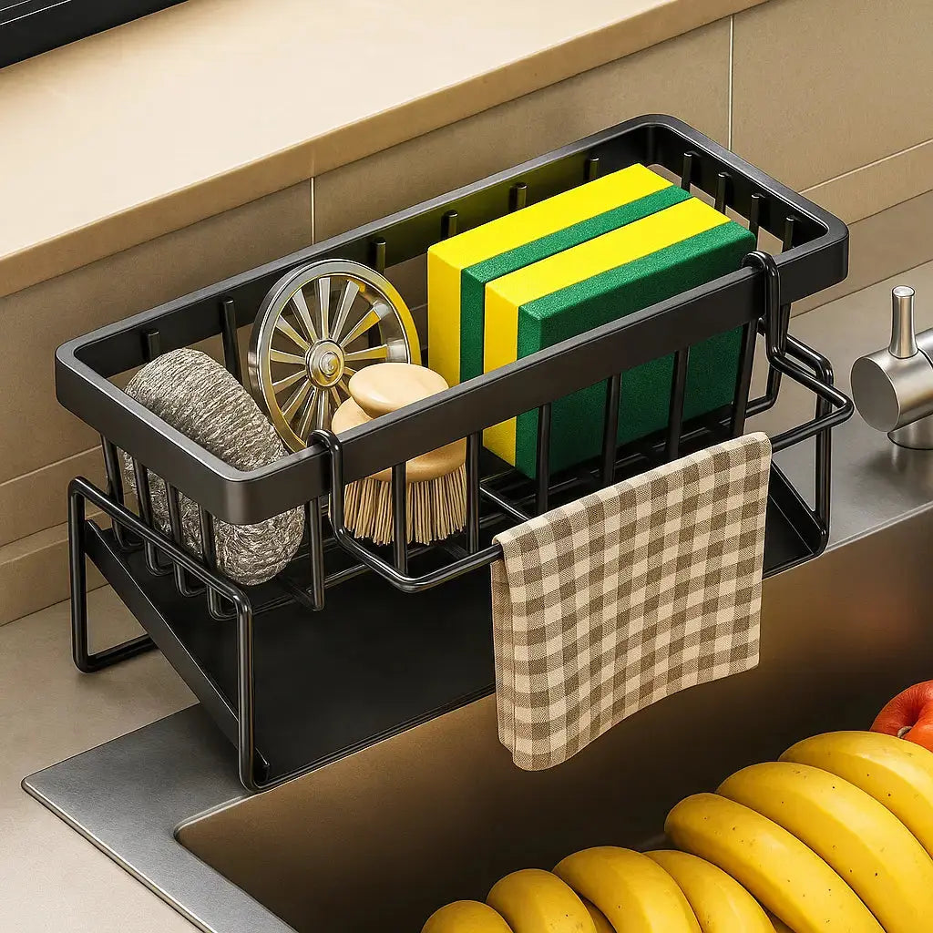 Stainless Steel Kitchen Sink Tray with Towel Holder & Drain - Cofik