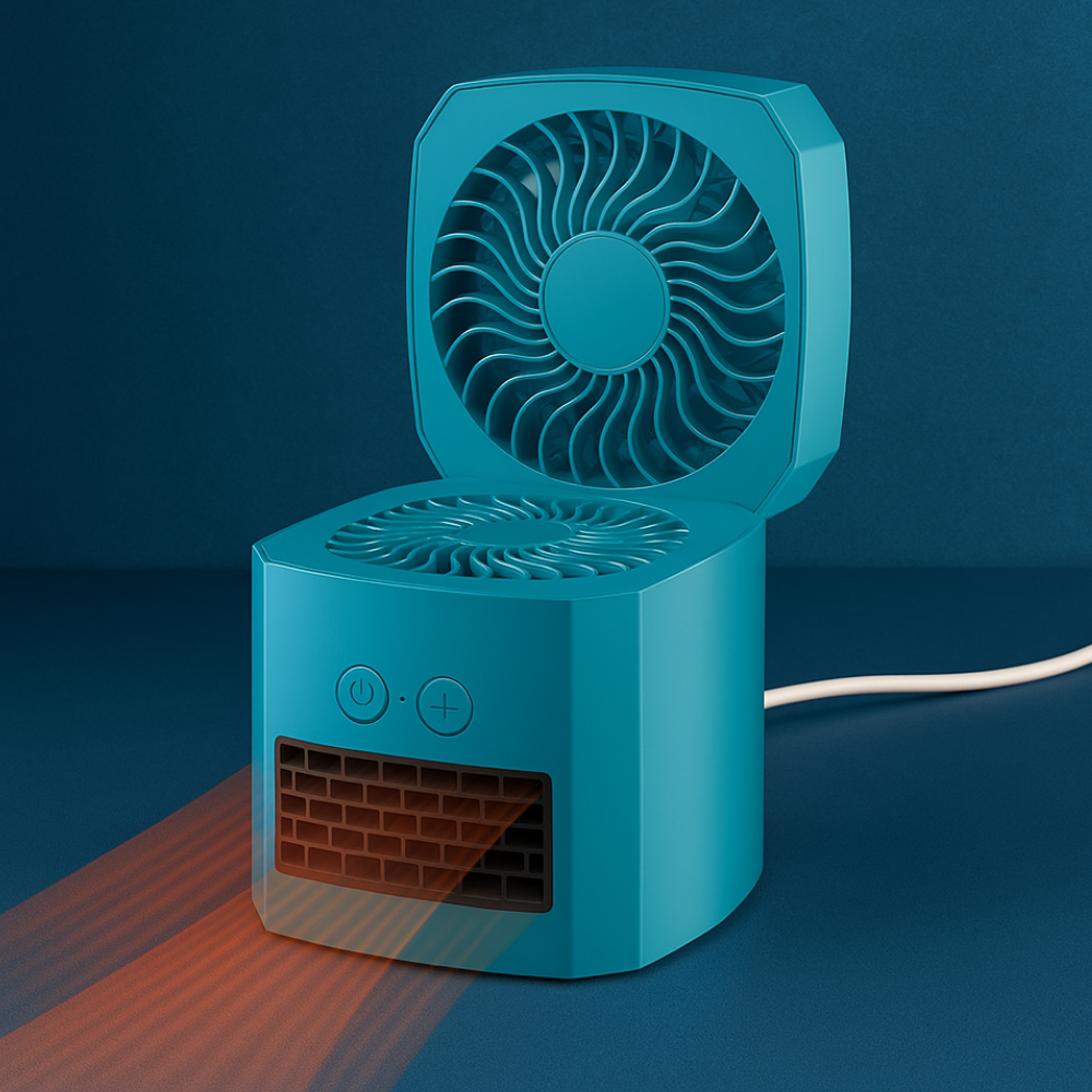 Compact Personal Space Heater Fan ABS Square Design