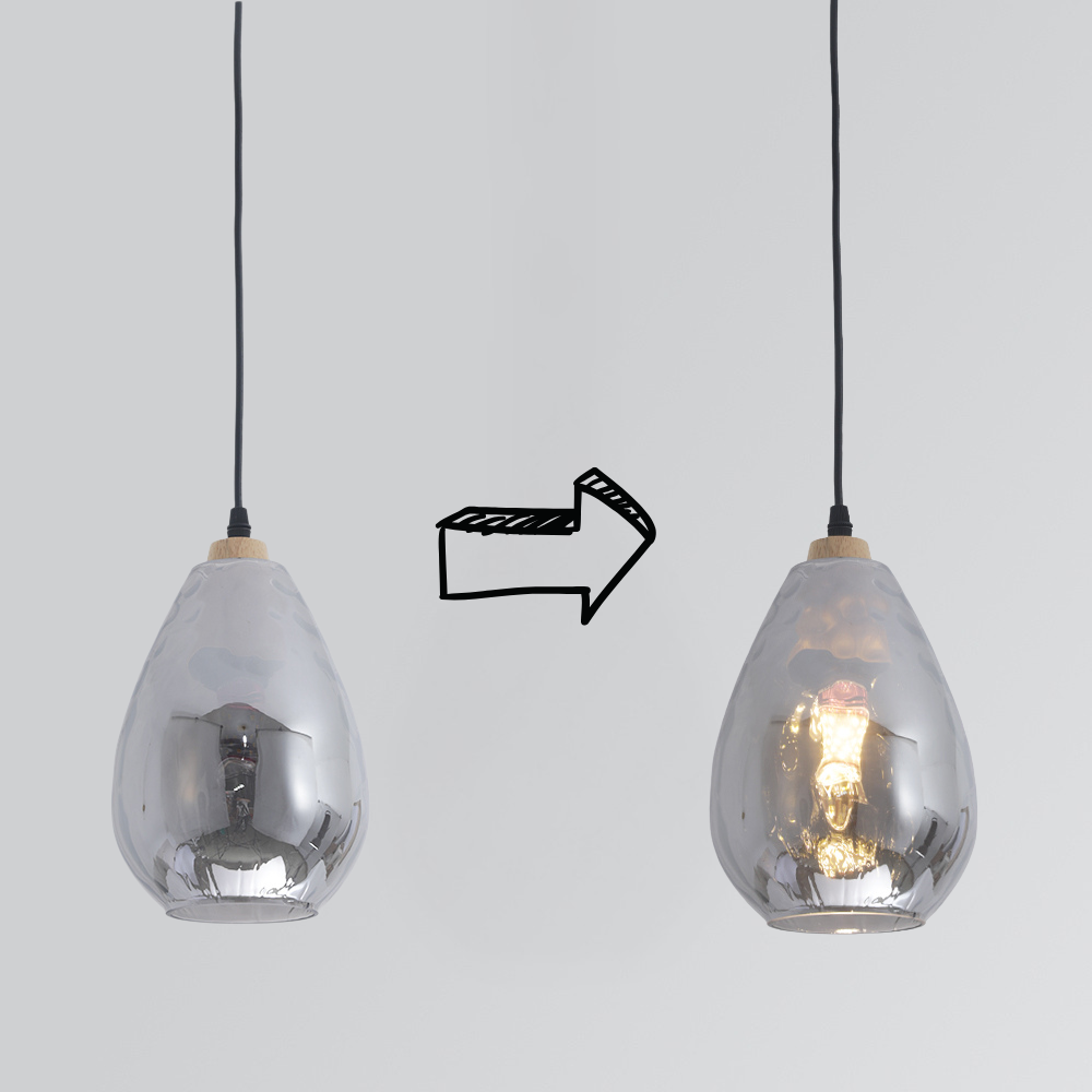 Stylish Glass Wooden Pendant Lamp Adjustable Hanging Light