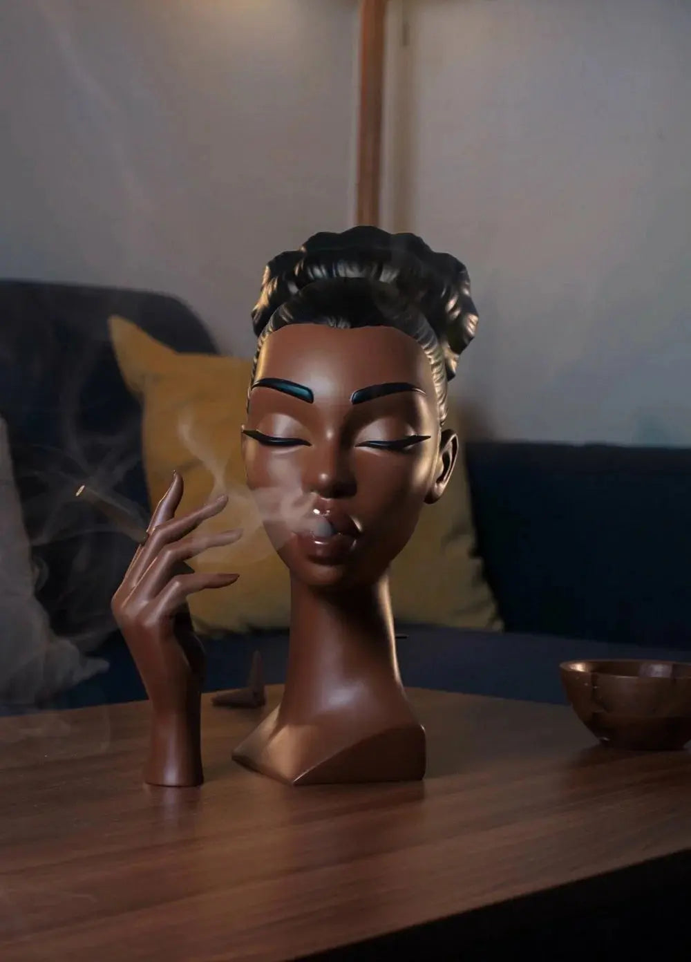 Beautiful Black Female Incense Holder Statue