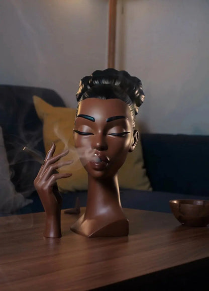 Beautiful Black Female Incense Holder Statue