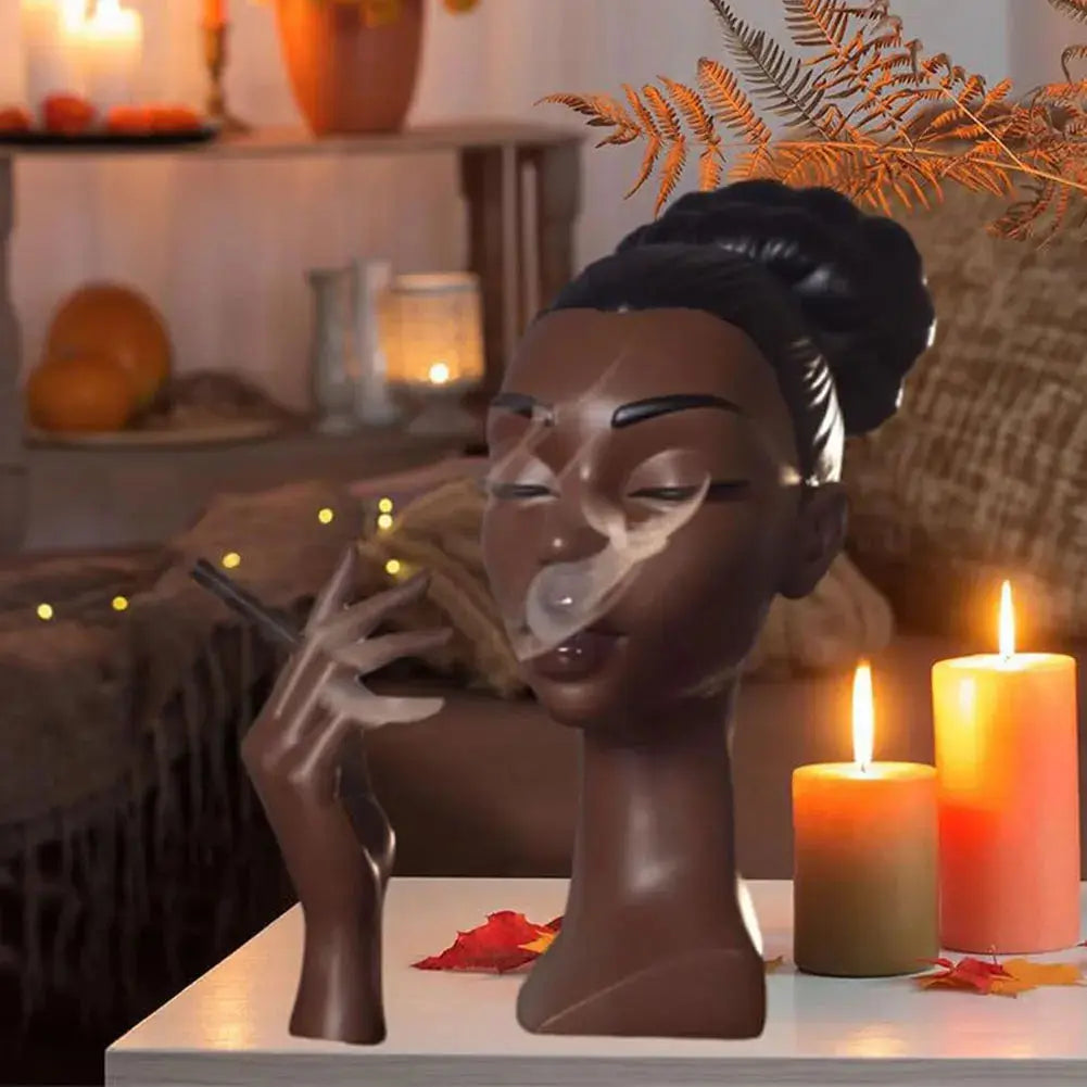Beautiful Black Female Incense Holder Statue