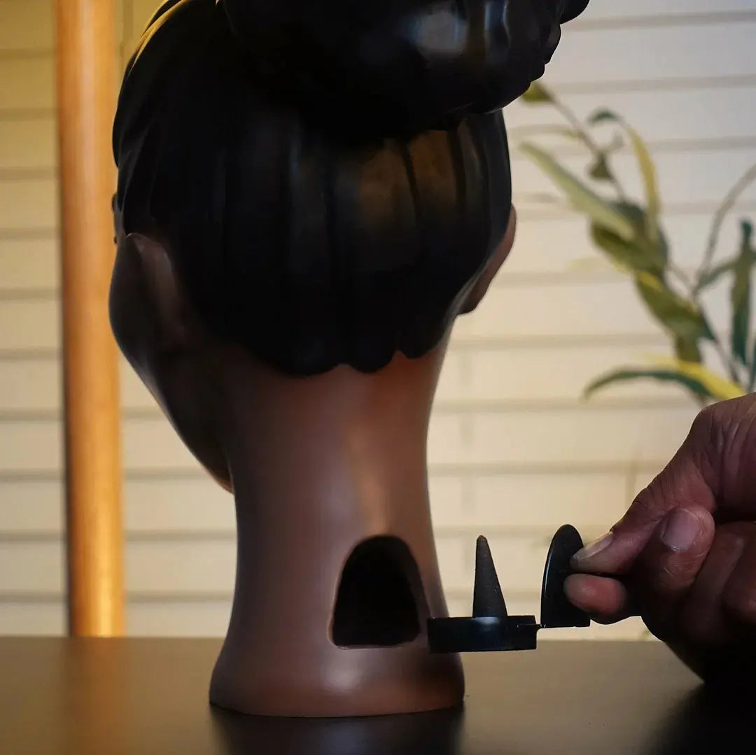 Beautiful Black Female Incense Holder Statue