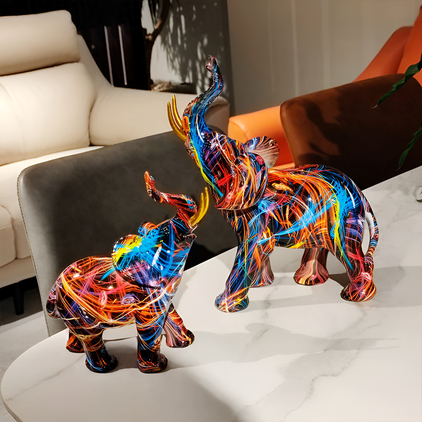 Vibrant Elephant Figurine - Colorful Home Decor Statue