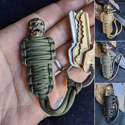 Tough Paracord Skull Keychain Brass Charm