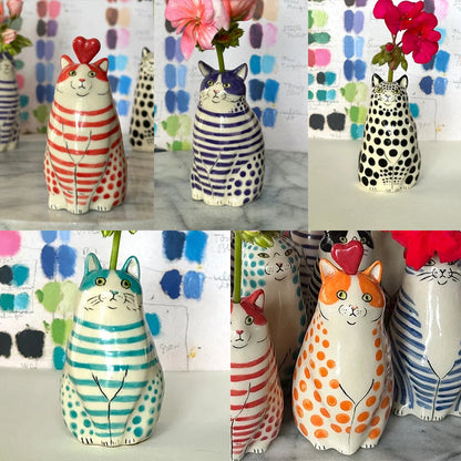 Polka Dot Kitty Ceramic Vase
