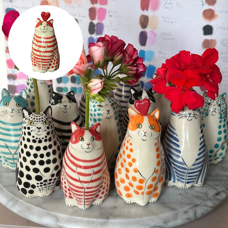 Polka Dot Kitty Ceramic Vase
