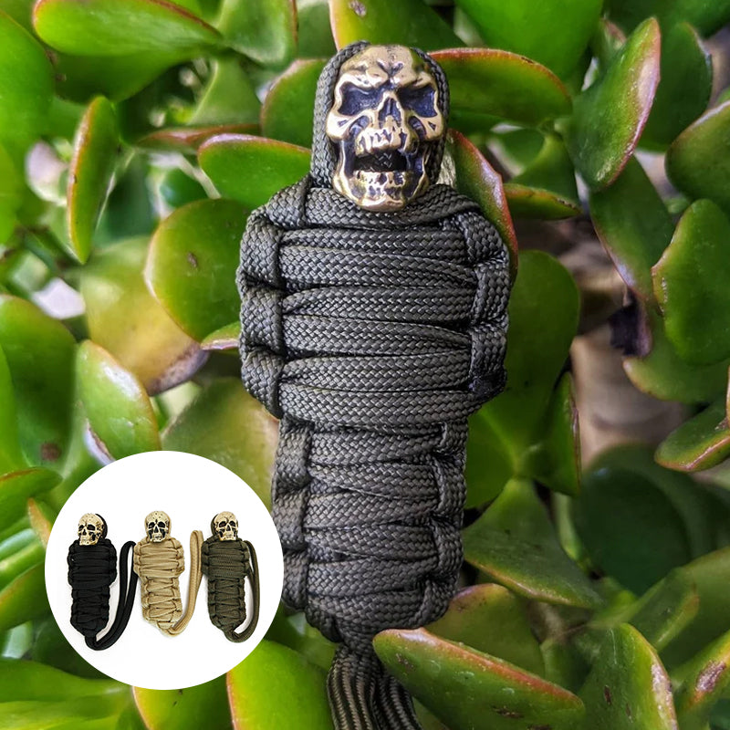 Tough Paracord Skull Keychain Brass Charm