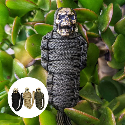 Tough Paracord Skull Keychain Brass Charm