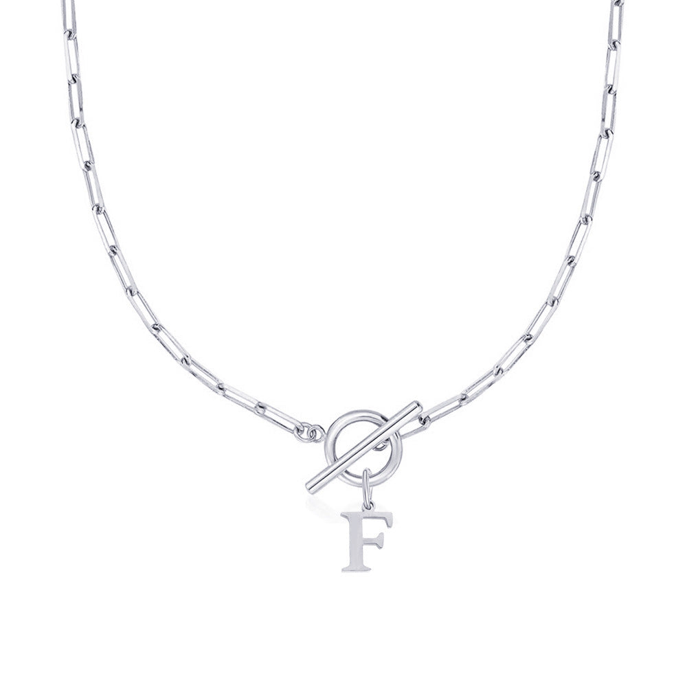 Simple Initial Circle Paperclip Lock Necklace